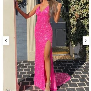 Hot pink sparkly sequin prom dress